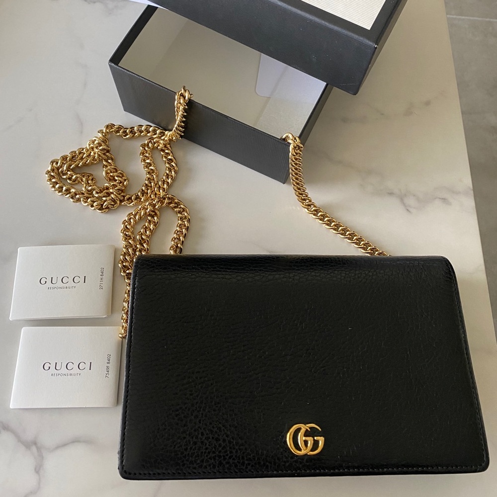 Gucci mini GG Marmont leather wallet on chain